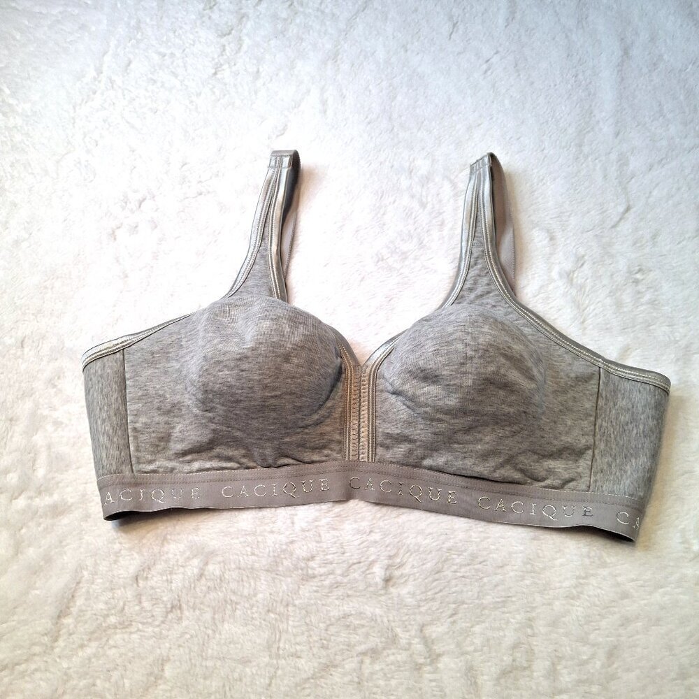 Cacique Wireless Bra Sz 42D Full Coverage Adjustable Straps Neutral Minimalist